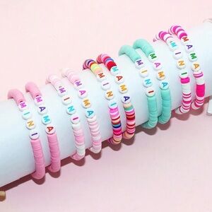 2pcs Clay Beads 'MAMA' & 'MINI' Printed Mother & Daughter Bracelet Set- various